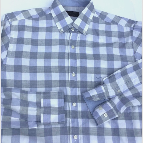 Paul & Shark Pale gray checks cotton shirt Sz 40/16 made in Italy 🇮🇹 - Picture 2 of 10